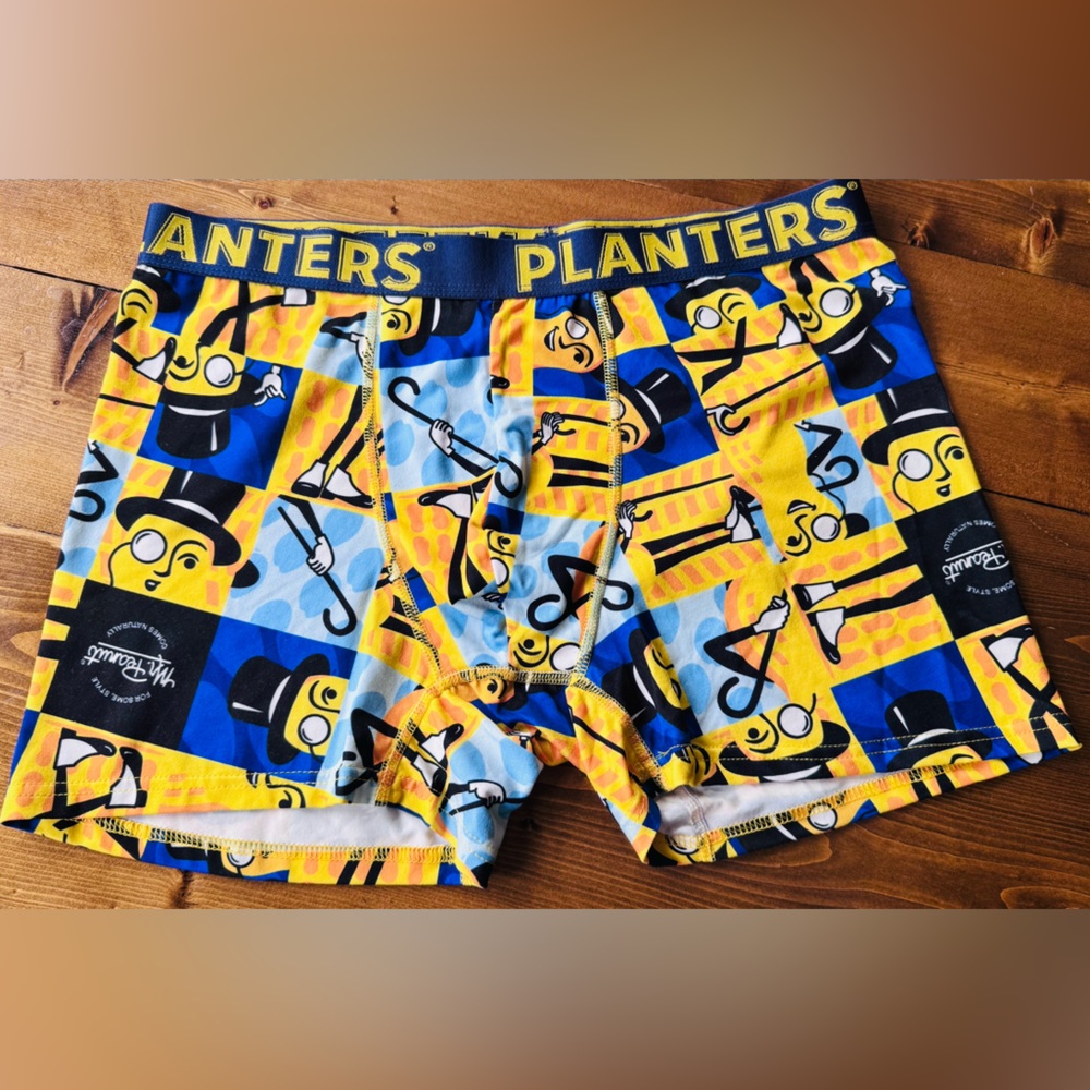 Planters Mr. Peanut Graphic Boxer Briefs - Yellow & Blue Sz Medium